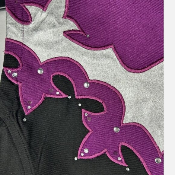 Gordon & James Black Purple Sequined Show Vest Womens L Zip Up Western Rodeo - Picture 4 of 5